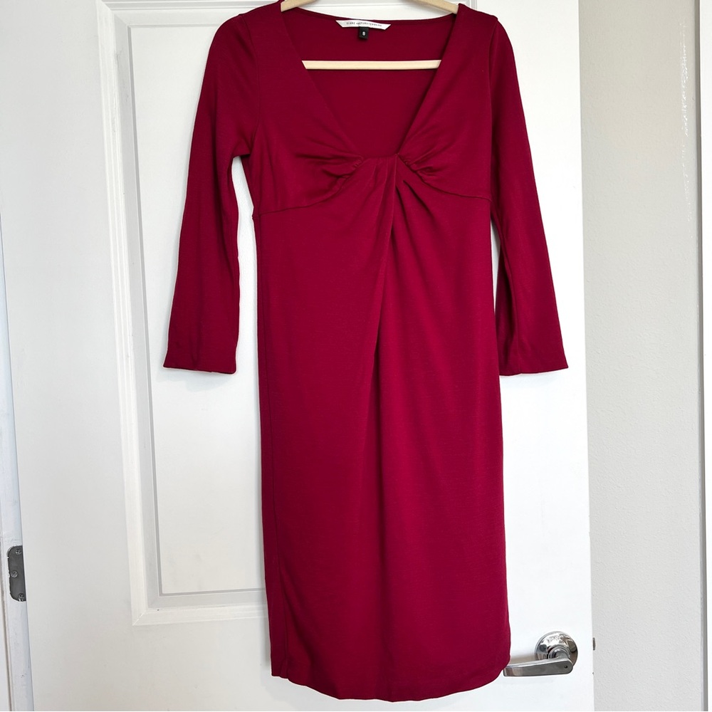 Diane Von Furstenberg Elena Dress Womens 100% Wool Twist Front 3/4 Sleeve Size 8